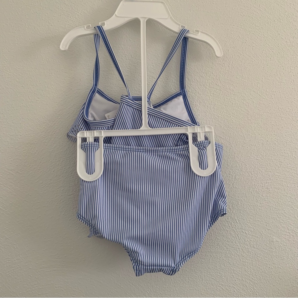 Carter’s 24M Blue Striped Ruffle Swimsuit - Picture 2 of 5